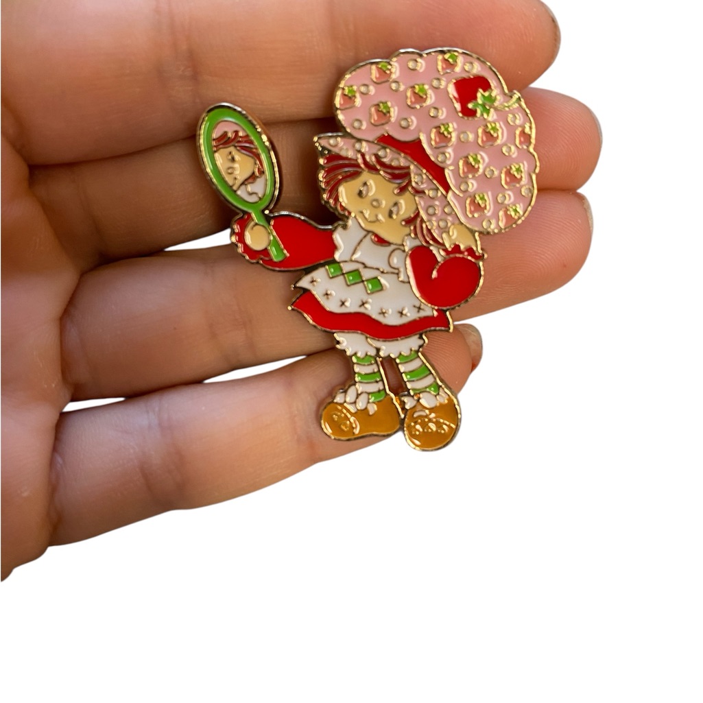 Charming Strawberry Girl Brooch - Red And Green
